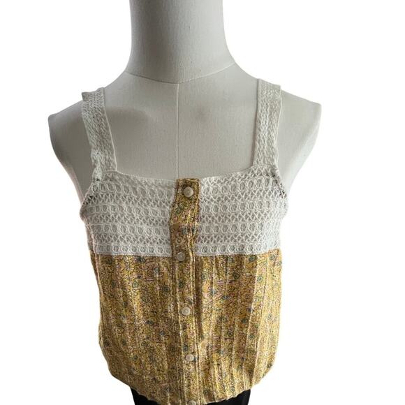 Universal Thread Crochet Floral Blouse M Yellow Button Front Boho Cottage - Picture 2 of 10